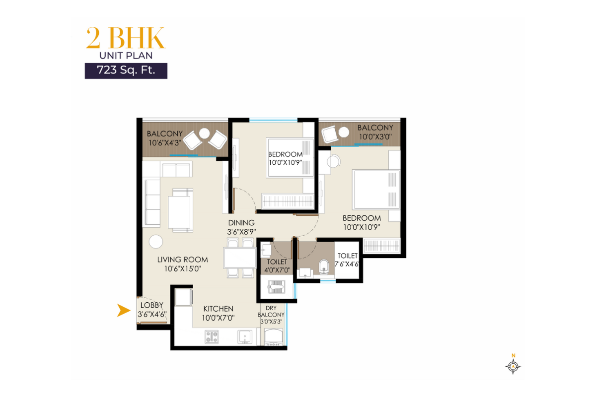 2BHK - 723 SQ. Ft