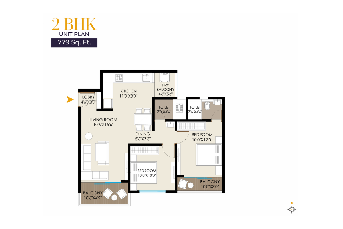 2BHK - 779 SQ. Ft